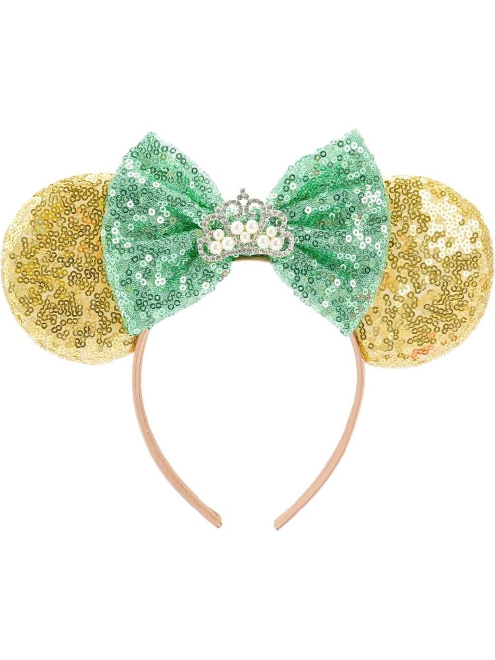 Women Green Crown Sequin Handmade Mickey Mouse Headband 2 Pieces